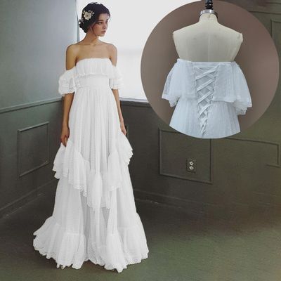 Color: White Lace Up, Size: Size 6 - Women&#39;s Fashion Polka Dot Wedding Dresses