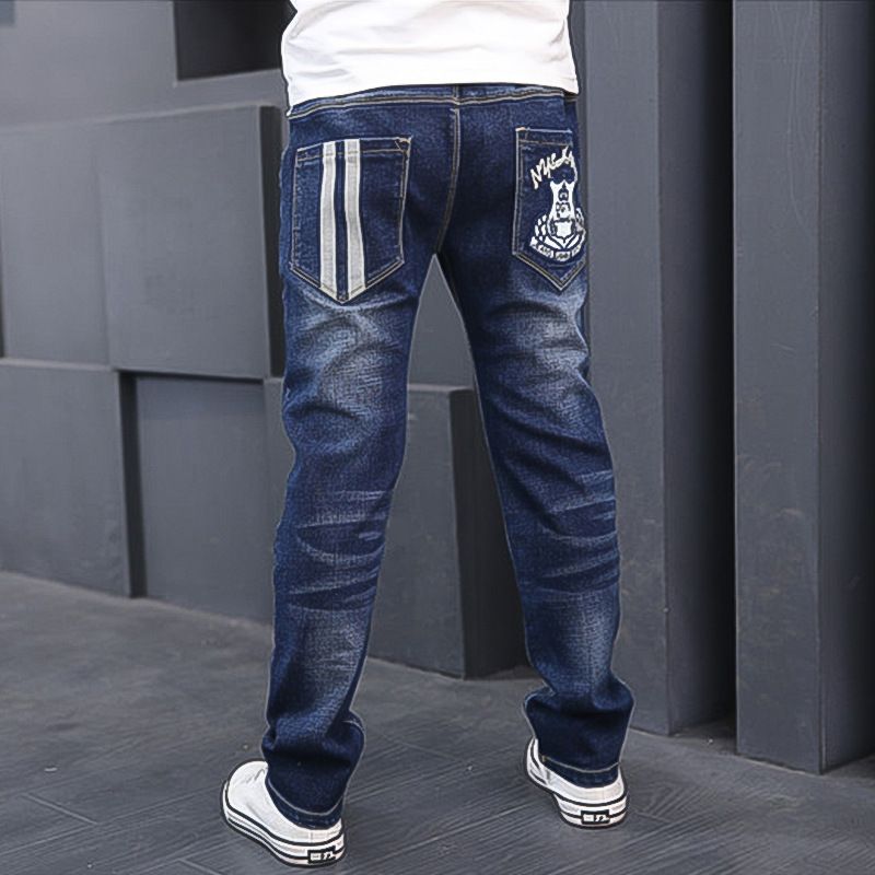 Color: 02Blue, Size: 150cm-No lint, Style:  - Warm and fleece boy jeans