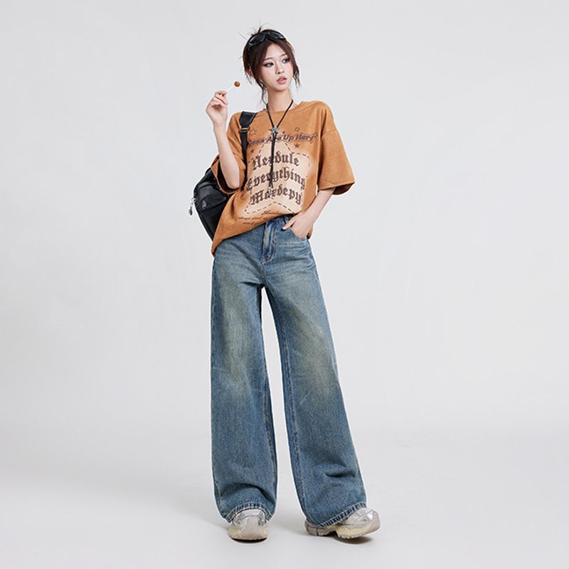 Wide Leg Jeans Women&#39;s High Waist Baggy Straight Trousers