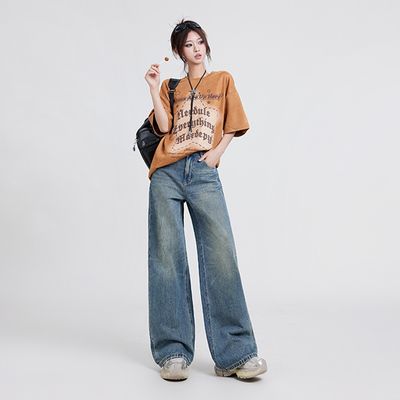 Wide Leg Jeans Women&#39;s High Waist Baggy Straight Trousers