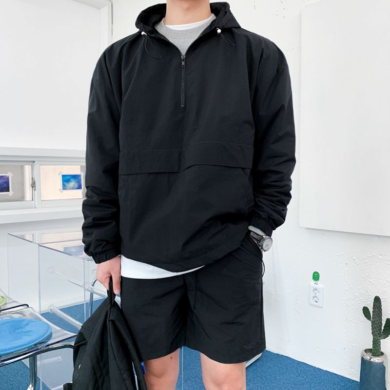 Color: Black cloth, Size: M - Mrcyc Hooded Pullover Jacket Men&#39;&#39;s Korean Fashion Half Zipper Autumn Coat Hoodie Sports Suit