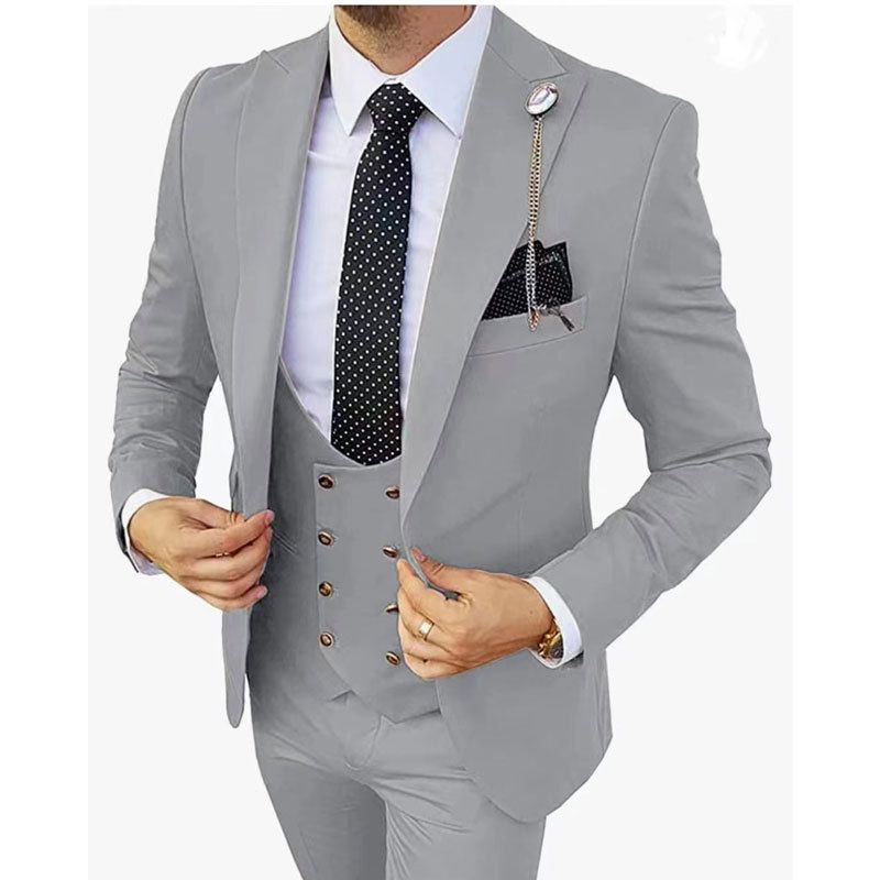Color: Silver grey, Size: 7xl - Fashion Men&#39;s Three Piece Suit Appear Thin
