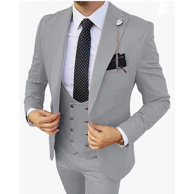 Color: Silver grey, Size: 7xl - Fashion Men&#39;s Three Piece Suit Appear Thin