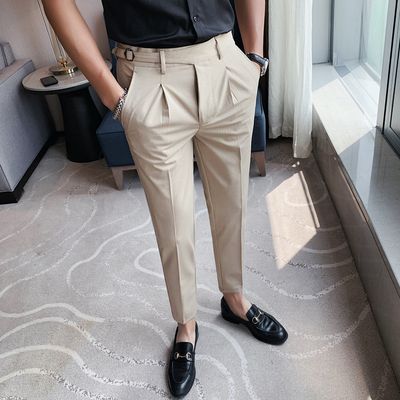 Men&#39;s Casual Suit Slim-fitting Ankle-tied Cropped Pants