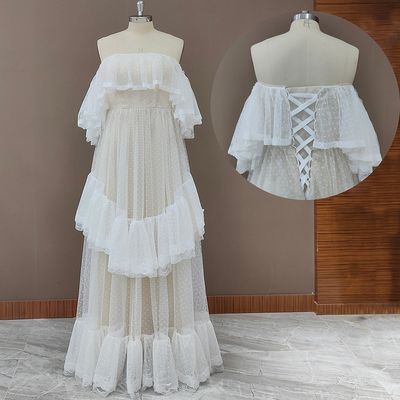 Color: Champagne Lace Up, Size: Size12 - Women&#39;s Fashion Polka Dot Wedding Dresses
