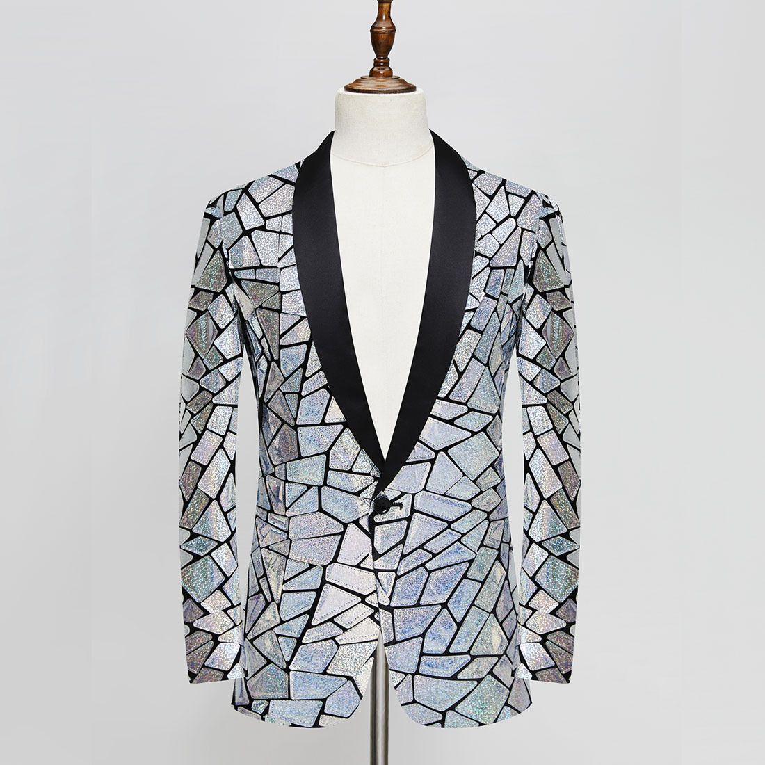 Men&#39;s Fashion Laser Imitation Mirror Sequin Suit Jacket