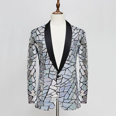 Men&#39;s Fashion Laser Imitation Mirror Sequin Suit Jacket