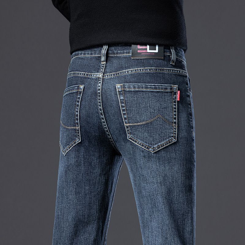 Color: 5611 Blue, Size: 36 - Fleece Padded Jeans Men&#39;s Straight Slim Elastic Thickening