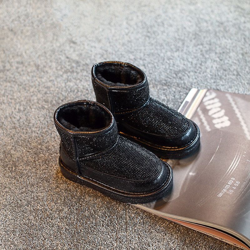 Color: Black, Size: 27 - New plus velvet fashion children&#39;s mid-boots