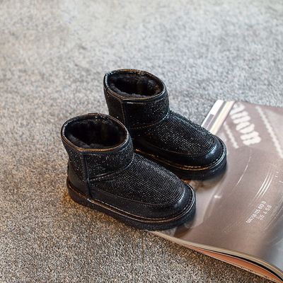 Color: Black, Size: 27 - New plus velvet fashion children&#39;s mid-boots