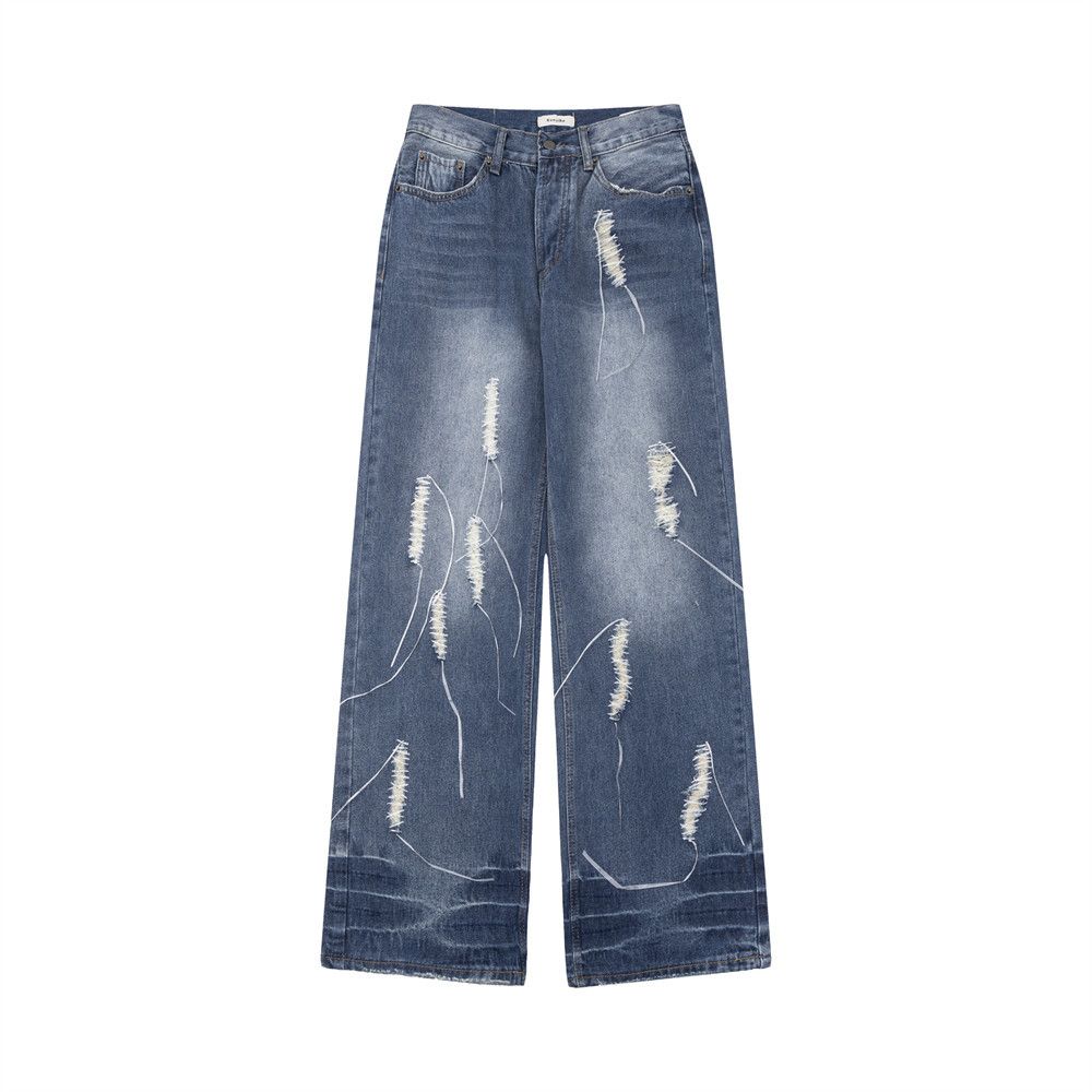 Fashion Embroidered Patch Loose Jeans Men