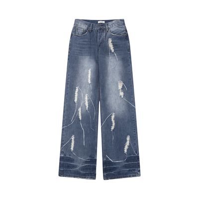 Fashion Embroidered Patch Loose Jeans Men