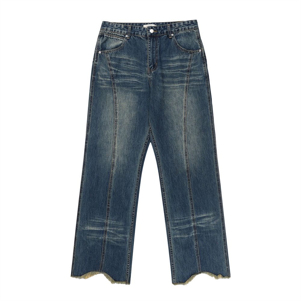 Men&#39;s Wash Split Stitching Cat Raw-cut Edges Jeans