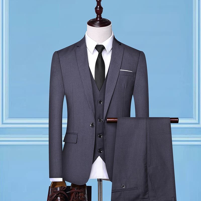 Color: Grey, style: 4piece suit-3XL, Size:  - Men&#39;s Three-piece Suit Business Casual Korean Professional Formal Wear