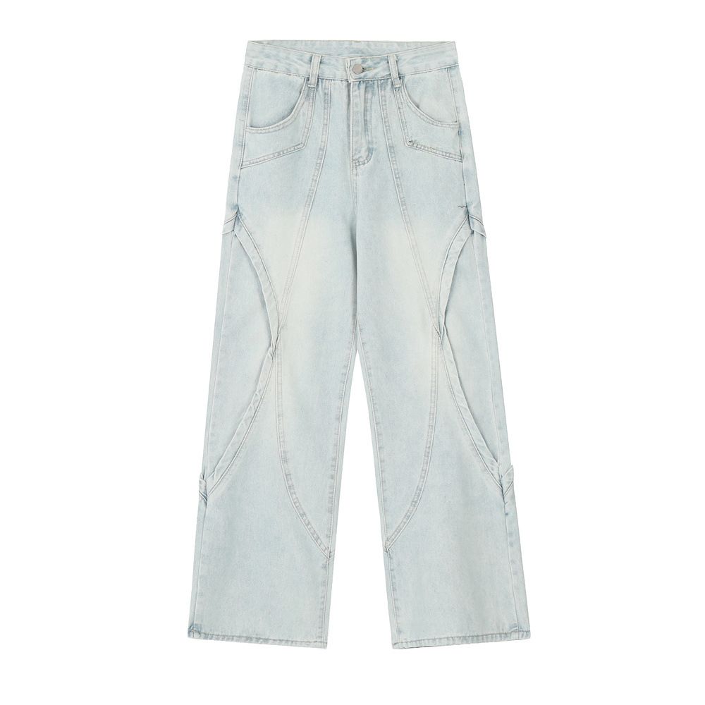 Fashion Washed And Worn Wide-leg Jeans Men