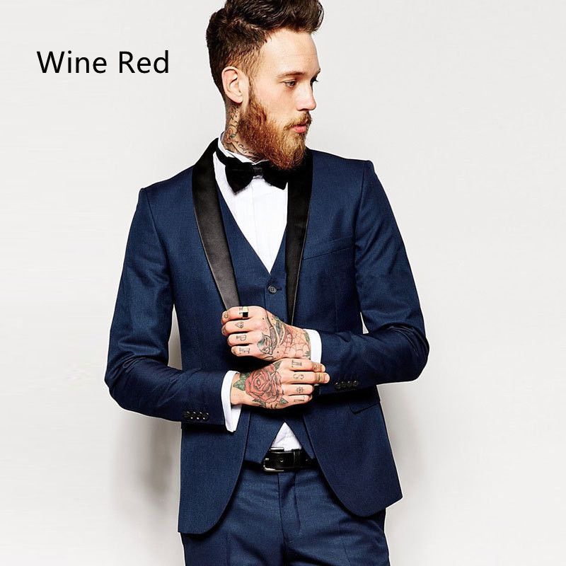 Color: Wine Red, Size: 3XL - Men&#39;s Fashion Simple Solid Color Suit Three-piece Set