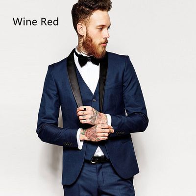 Color: Wine Red, Size: 3XL - Men&#39;s Fashion Simple Solid Color Suit Three-piece Set