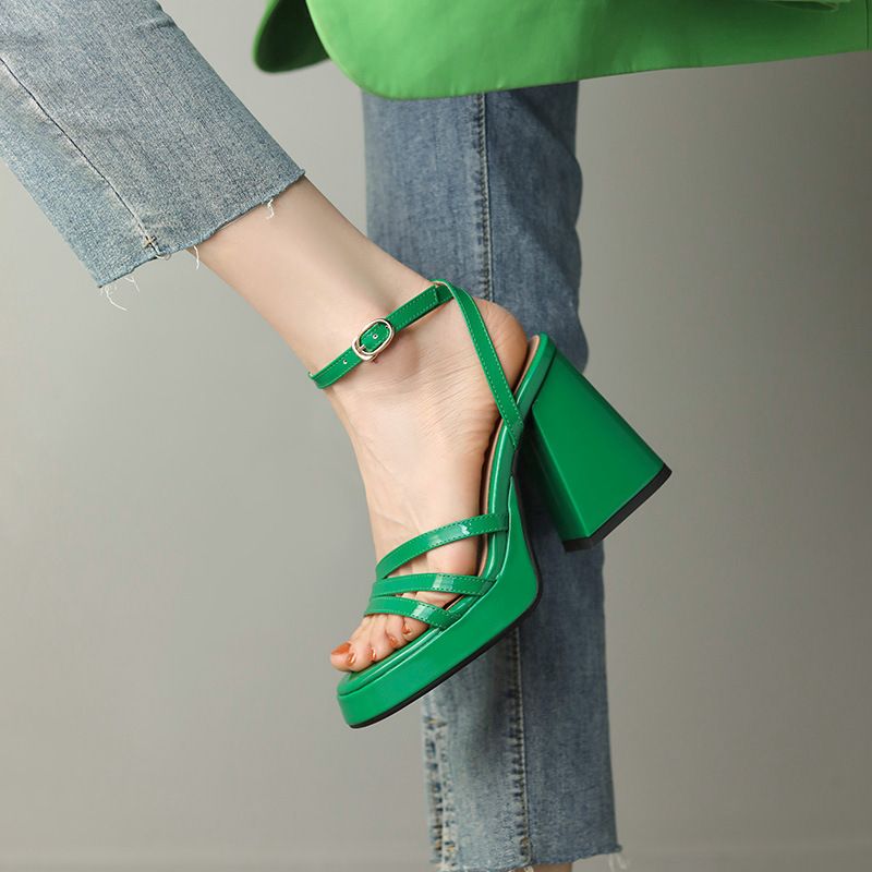 Color: Green, Size: 38 - European And American Style Roman High Heels Fashion Women&#39;s Shoes