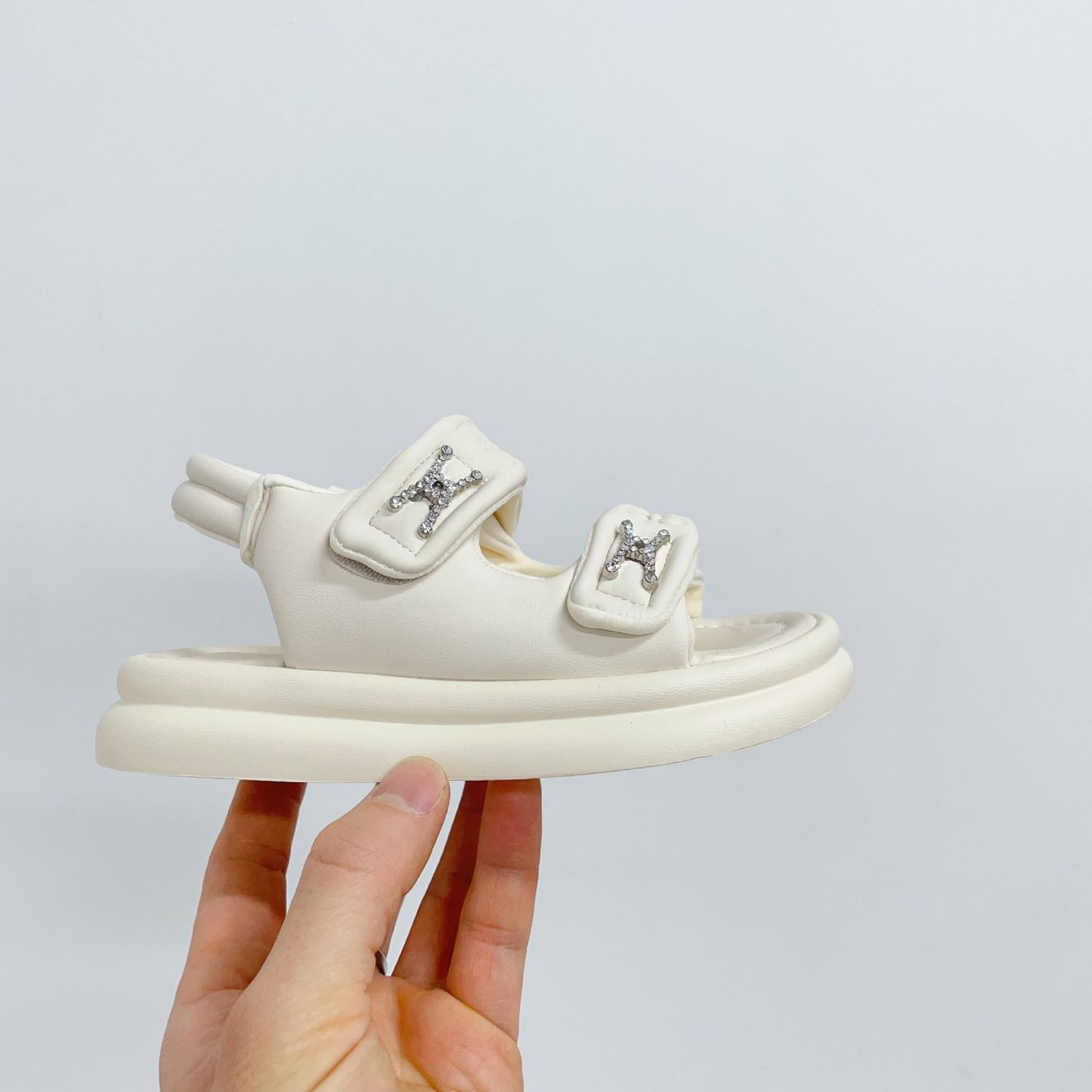Color: Beige, Size: 36 - Girls Fashion Rhinestone Printing Princess Sandals