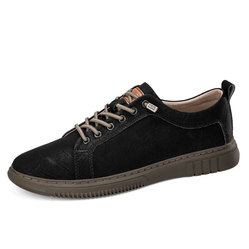 Color: Black Leather Style, Size: 45 - Flat Casual Shoes Springsummer Low-top Lace-up