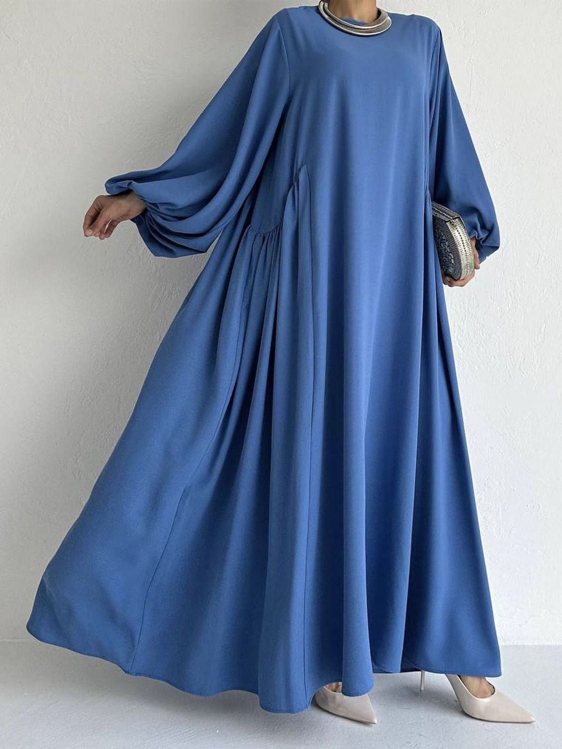 Color: Blue, Size: L - Solid Color Simple Dress Robe For Women