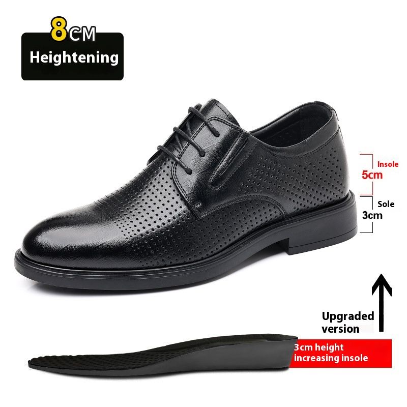 Color: Hollow Out 8CM, Size: 43 - Men&#39;s Hollow-out Cowhide Height Increasing Insole Business Leather Shoes