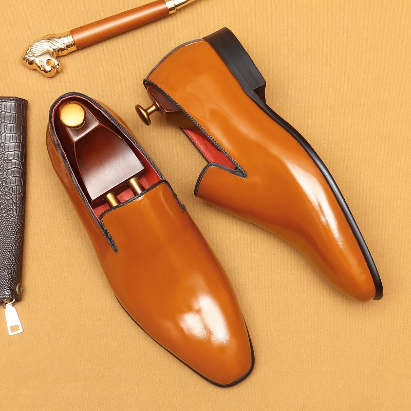 British Business Casual Leather Shoes Men&#39;s Patent Leather Glossy Formal Wear