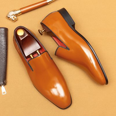British Business Casual Leather Shoes Men&#39;s Patent Leather Glossy Formal Wear