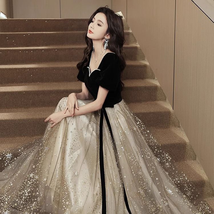 Women&#39;s French Light Luxury And Luxurious Black Evening Dress