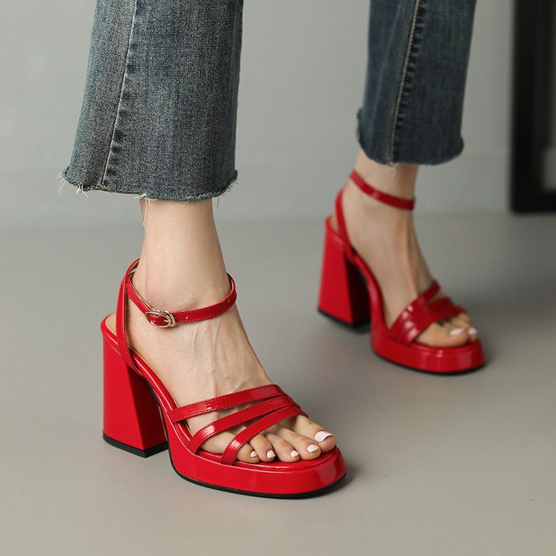 Color: Red, Size: 37 - European And American Style Roman High Heels Fashion Women&#39;s Shoes