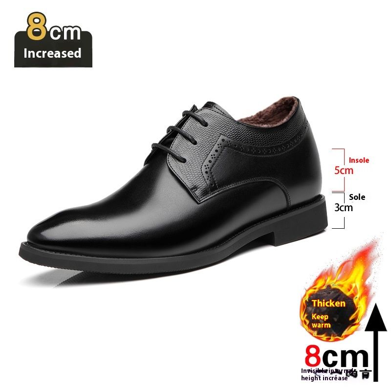 Color: 8cm Extra Height Black Cotton, Size: 41 - Business Formal Wear Leather Shoes Men&#39;s Pointed Casual Shoes