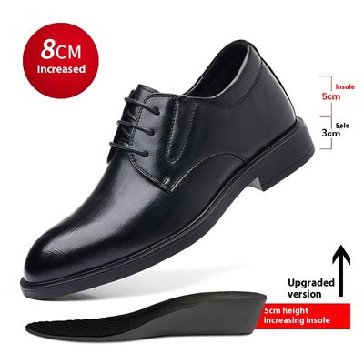 Color: Black 8CM, Size: 41 - Men&#39;s Hollow-out Cowhide Height Increasing Insole Business Leather Shoes