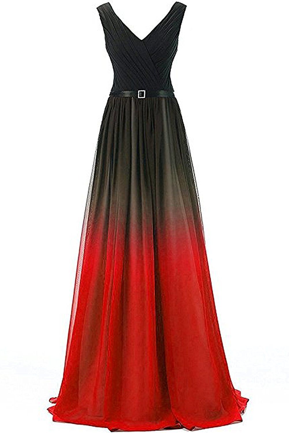 Color: Black And Red, Size: XS - Women&#39;s Two-shoulder Lace-up Colorful Chiffon Evening Dress
