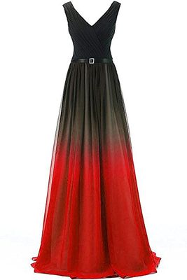 Color: Black And Red, Size: XS - Women's Two-shoulder Lace-up Colorful Chiffon Evening Dress