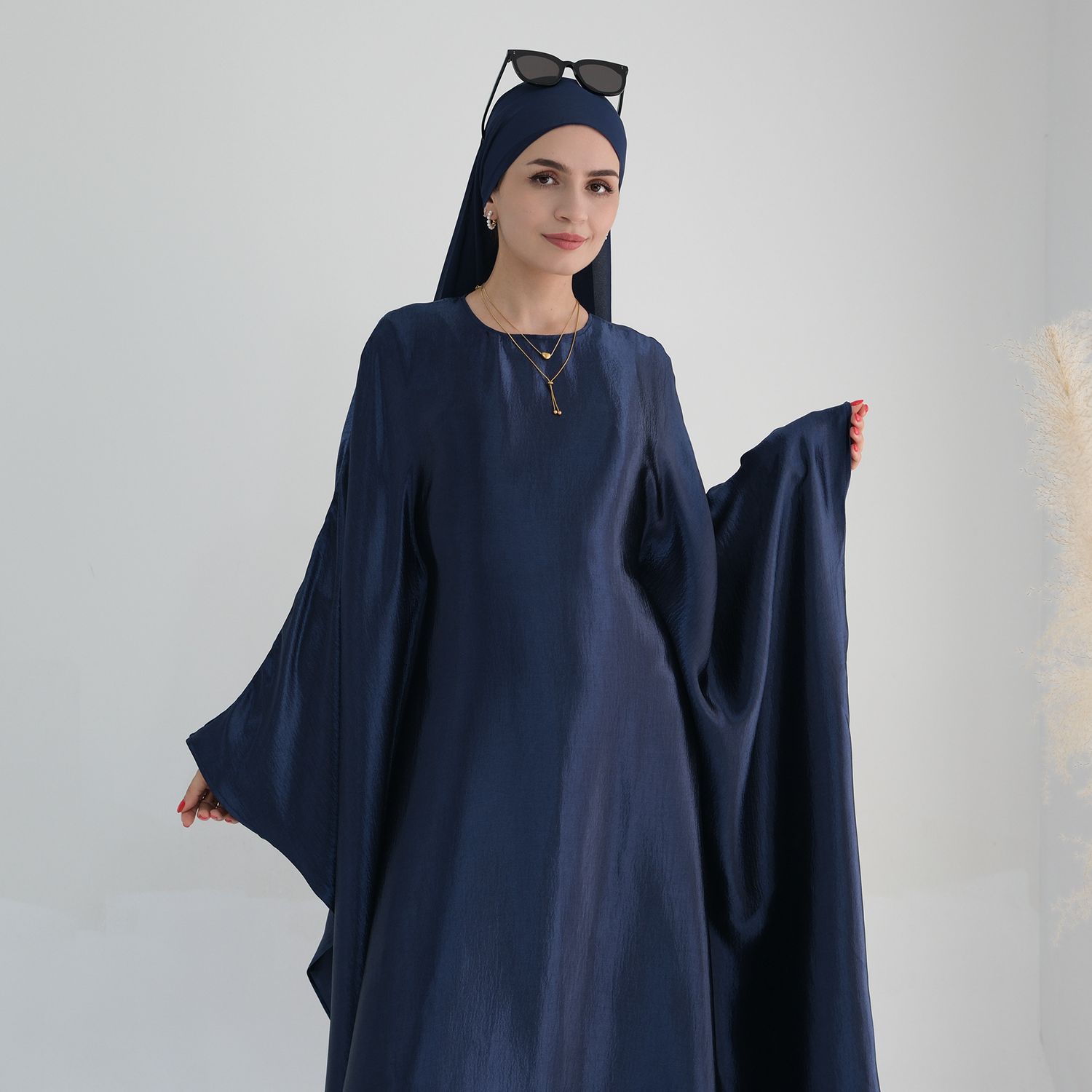 Color: Dark Blue Headscarf Withscarf, Size: 1 Yard - Middle East Bright Dress Women