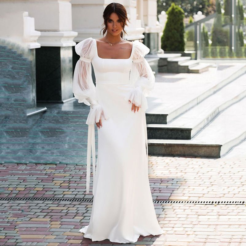 Women&#39;s Long Sleeve Banquet Temperament High Waist Mop Dress