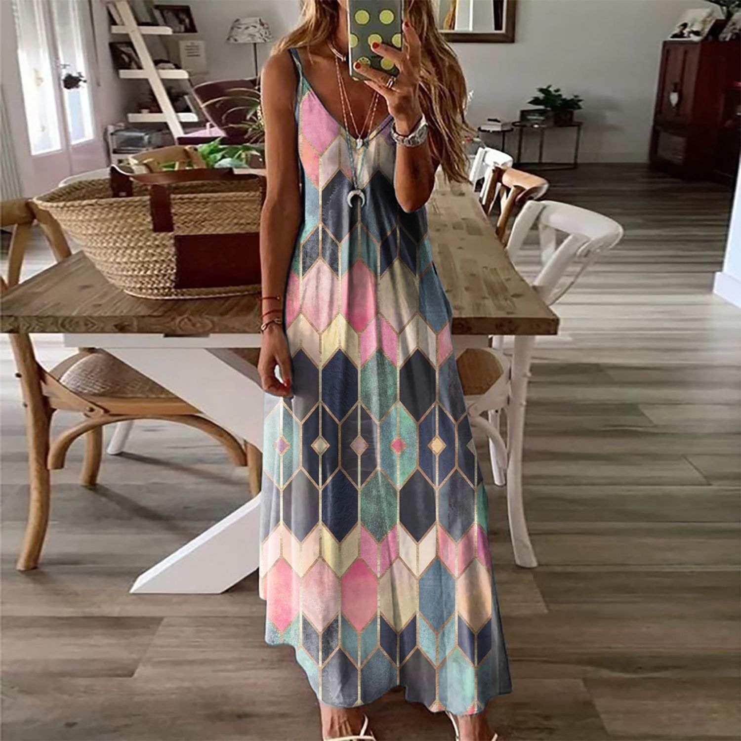 Women&#39;s Summer Casual Printed Camisole Long Dress