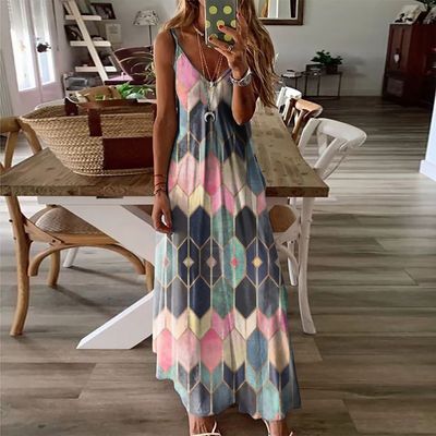 Women&#39;s Summer Casual Printed Camisole Long Dress