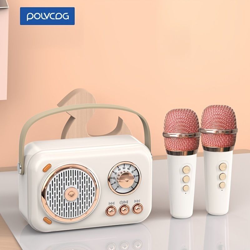 Portable KTV Speaker With Microphone Set; Retro BT Speaker With Home Karaoke Machine; Portable Handheld Karaoke Mics Speaker Machine For Kids And Adults Home Party Birthday