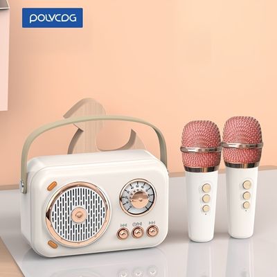Portable KTV Speaker With Microphone Set; Retro BT Speaker With Home Karaoke Machine; Portable Handheld Karaoke Mics Speaker Machine For Kids And Adults Home Party Birthday