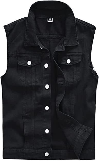 Men&#39;s Casual Lapel Denim Vests Black Trend Fashion Cool Sleeveless Jean Vests Jackets
