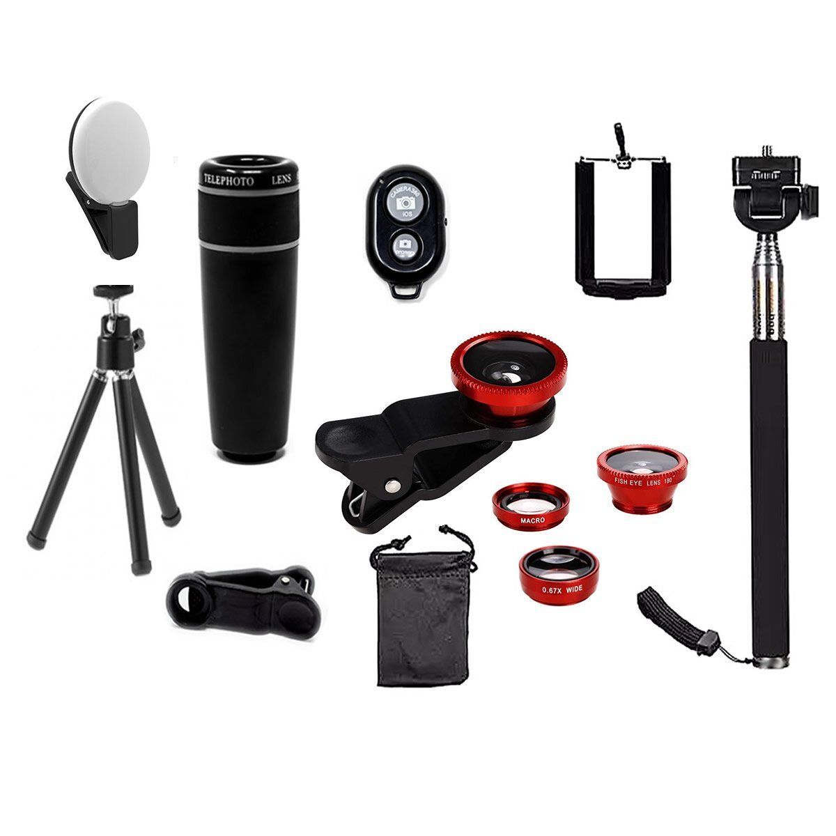 Color: RED - 11 in 1 Smartphone Camera Lens Kit