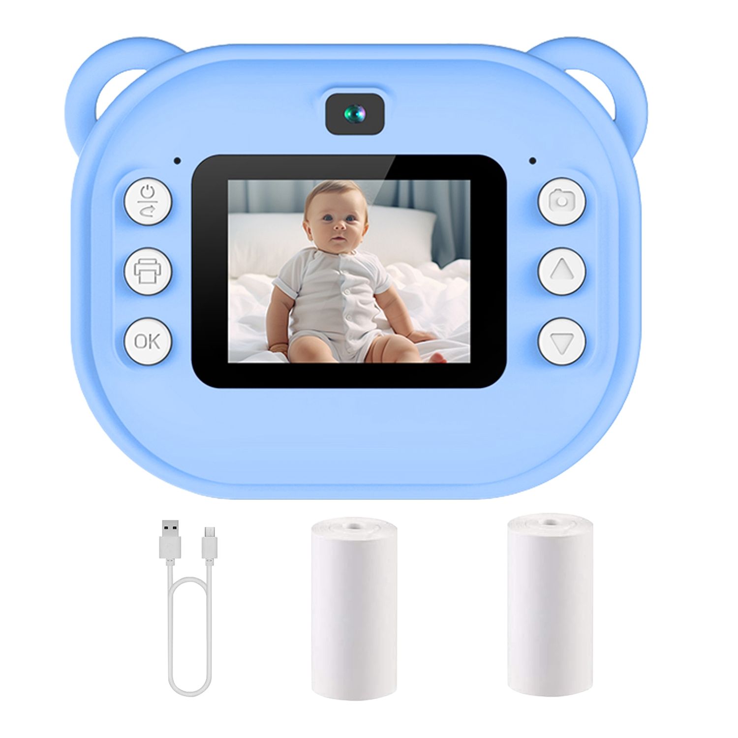 2 Inch Kids Camera 1080P Video Recorder Portable Digital Camera Toy Photo Instant Printing Mini Toddler Camera Blue