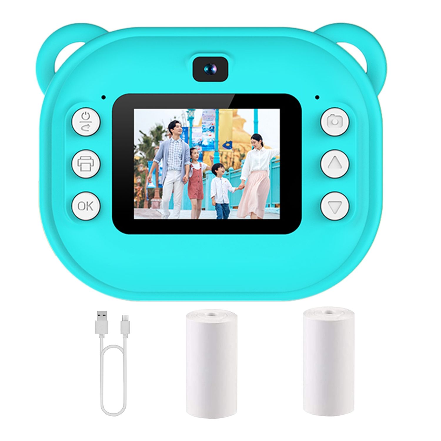 2 Inch Kids Camera 1080P Video Recorder Portable Digital Camera Toy Photo Instant Printing Mini Toddler Camera Green