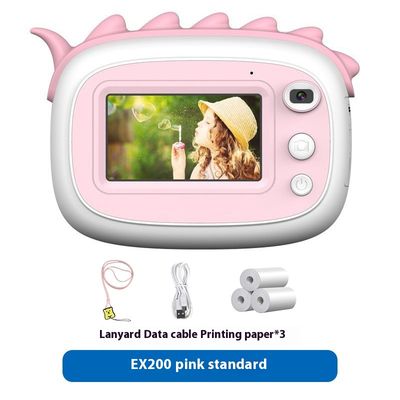 Color: EX200 Pink Standard - Children&#39;s Camera Handheld Camera SLR Double Lens Mini Toy