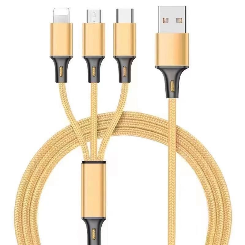 3 In 1 Cables ; Phone Charger Cord A/C To Phone +Type C+Micro Nylon Braided Sync Adapter For Android/Phone/Tablets 120cm/ 3.94ft