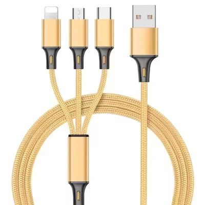 3 In 1 Cables ; Phone Charger Cord A/C To Phone +Type C+Micro Nylon Braided Sync Adapter For Android/Phone/Tablets 120cm/ 3.94ft