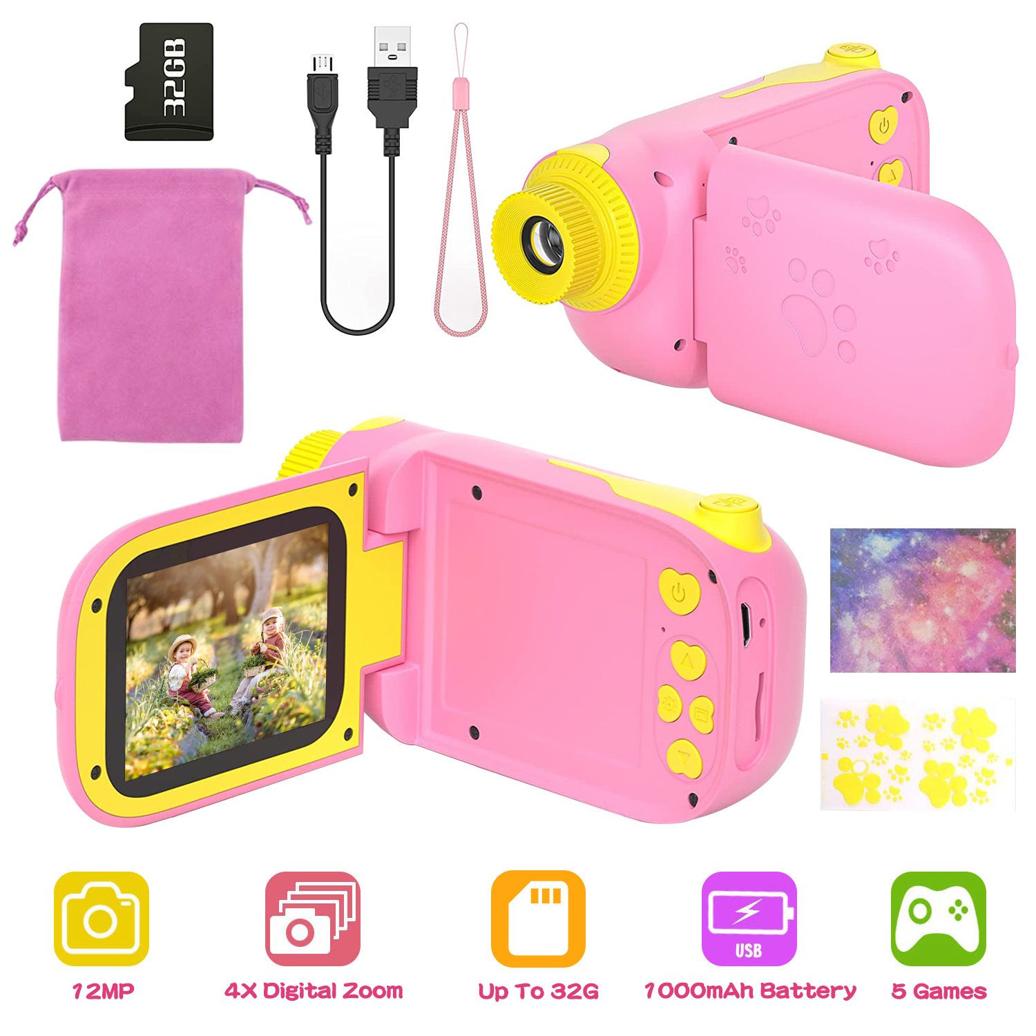 Kids Digital Camera Child Video Camera Children Camcorder Christmas Toy Birthday Gifts with 2.4in Screen 4X Digital Zoom