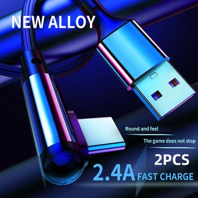 2PCS TYPE-C Android 2.4A Fast Charging Data Cable For Xiaomi Huawei 90 &amp;deg; Elbow 1.2 M Mobile Game Charging Cable