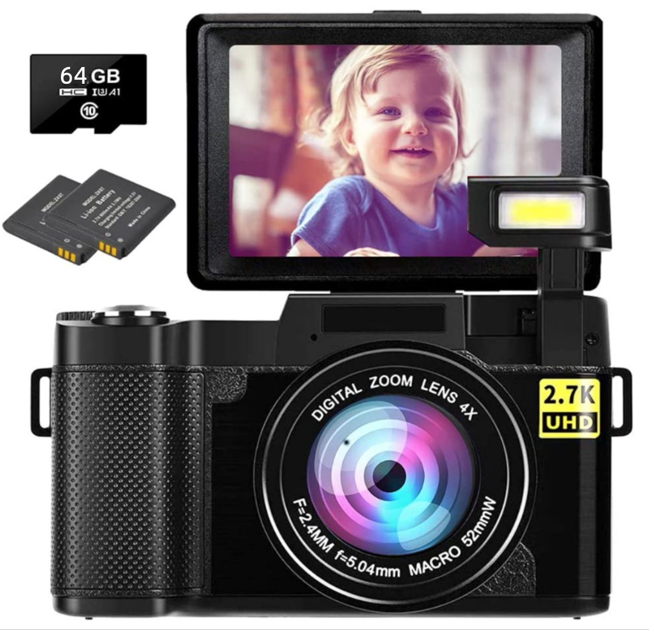 Body Color: Black Lens 64GB Battery - HD 27K With Flip HD Screen R2S Digital Camera